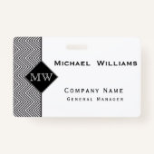 Monogram zwart-wit Abstract Chevron Pattern Badge (Voorkant)