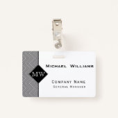 Monogram zwart-wit Abstract Chevron Pattern Badge (Achterkant met clip)