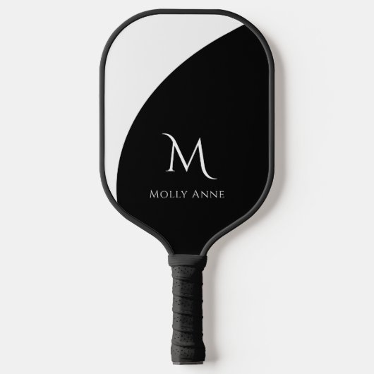 Monogram zwart-wit achteraankleurblok pickleball paddle (Voorkant)