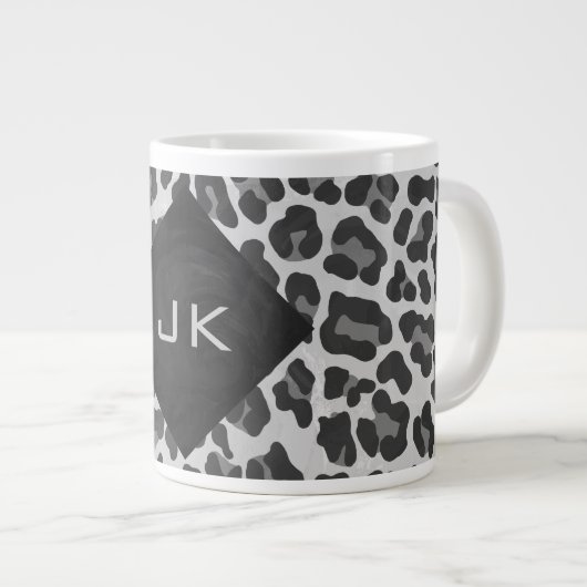 Monogram zwart-wit afdrukken grote koffiekop (Voorkant rechts)