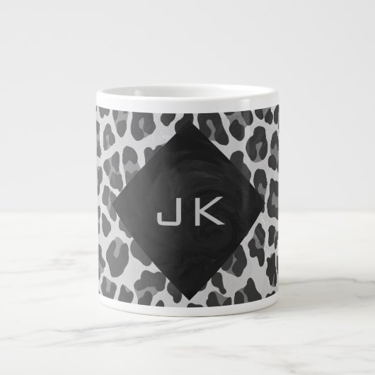 Monogram zwart-wit afdrukken grote koffiekop (Voorkant)