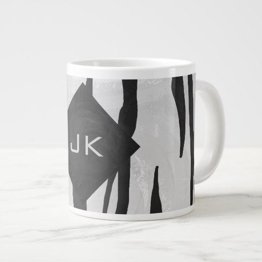 Monogram - zwart-wit afdrukken grote koffiekop (Voorkant rechts)