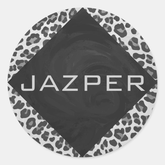 Monogram zwart-wit afdrukken ronde sticker (Voorkant)