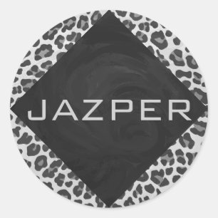 Monogram zwart-wit afdrukken ronde sticker