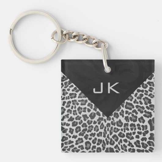 Monogram zwart-wit afdrukken sleutelhanger (Voorkant)