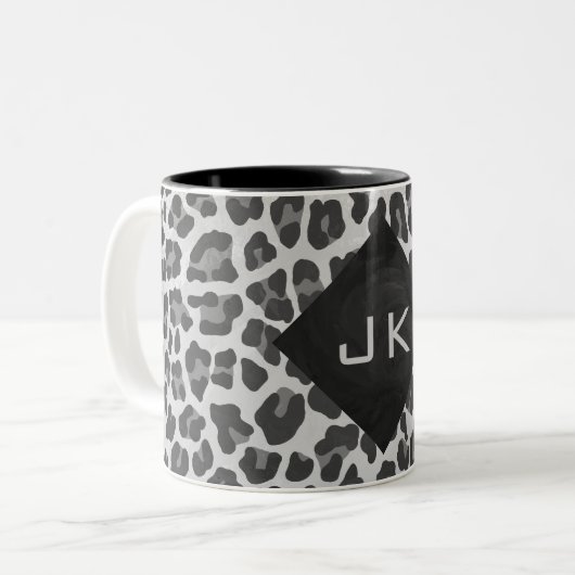 Monogram zwart-wit afdrukken tweekleurige koffiemok (Voorkant links)