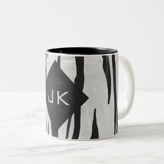 Monogram - zwart-wit afdrukken tweekleurige koffiemok (Voorkant rechts)