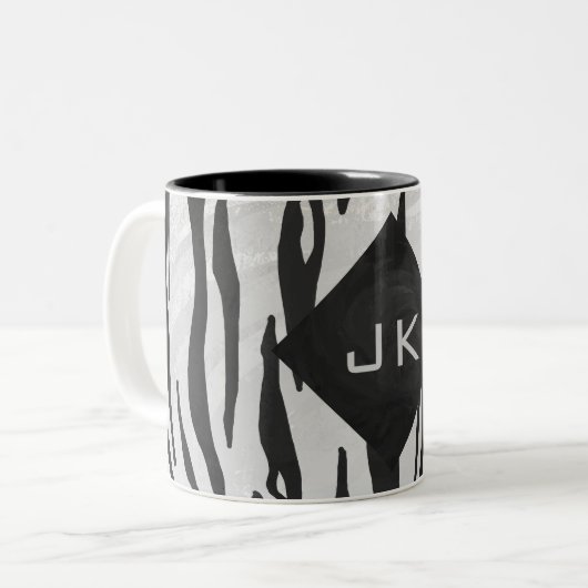 Monogram - zwart-wit afdrukken tweekleurige koffiemok (Voorkant links)
