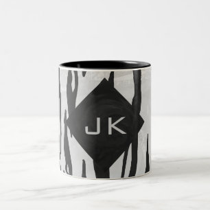 Monogram - zwart-wit afdrukken tweekleurige koffiemok