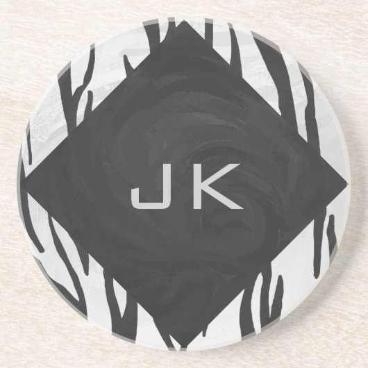 Monogram - zwart-wit afdrukken zandsteen onderzetter (Voorkant)