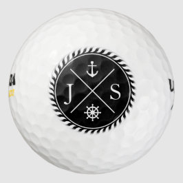 Monogram zwart-wit anker golfballen