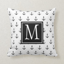 Monogram zwart-wit anker kussen