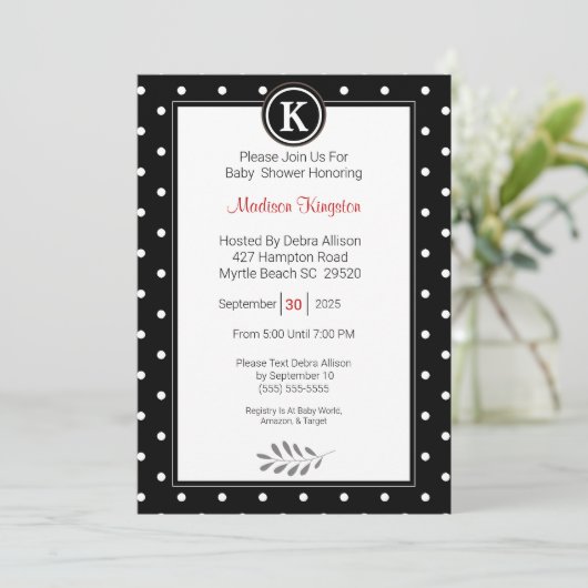 Monogram zwart-wit Baby shower Kaart (Staand voorkant)