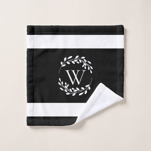 Monogram zwart-wit bad handdoek (Wasdoekje)