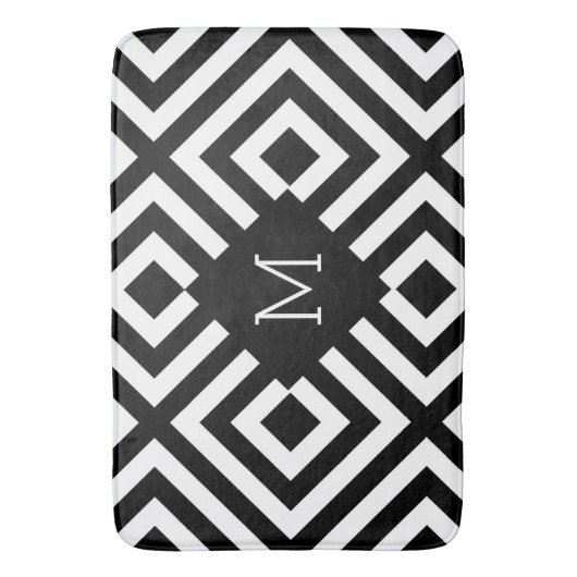 Monogram zwart-wit badmat (Voorkant Verticaal)