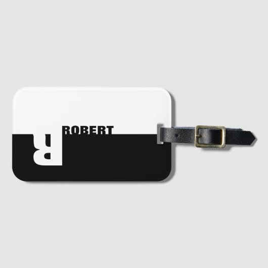 Monogram zwart-wit bagagelabel (Voorkant (horizontaal))