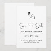 Monogram Zwart & Wit Bewaar de Datum Save The Date (Voorkant / Achterkant)
