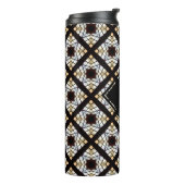 Monogram zwart wit blauw geometrisch patroon thermosbeker (Gedraaid links)