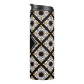 Monogram zwart wit blauw geometrisch patroon thermosbeker (Geroteerd rechts)