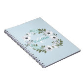 Monogram zwart, wit & Blauwgroen bloemontwerp Notitieboek (Rechterzijde)