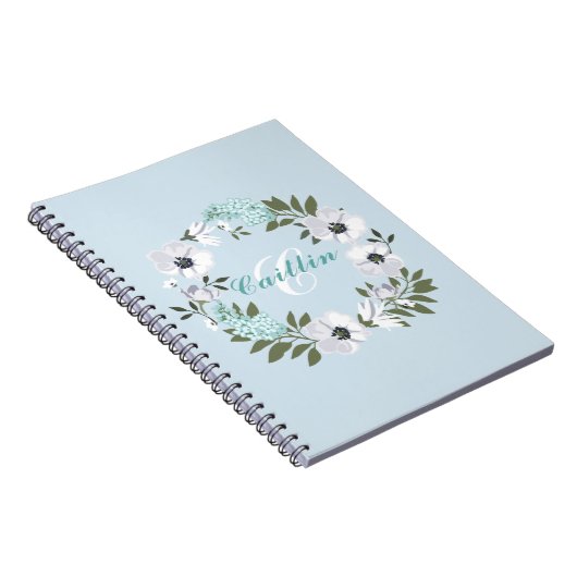 Monogram zwart, wit & Blauwgroen bloemontwerp Notitieboek (Rechterzijde)
