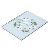 Monogram zwart, wit & Blauwgroen bloemontwerp Notitieboek (Linkerzijde)