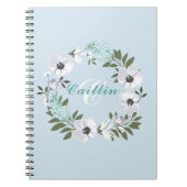 Monogram zwart, wit & Blauwgroen bloemontwerp Notitieboek (Voorkant)