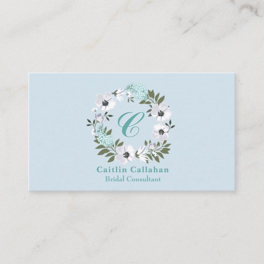 Monogram zwart, wit & Blauwgroen bloemontwerp Visitekaartje (Voorkant)