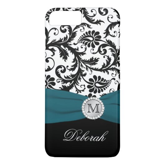 Monogram zwart, wit, Blauwgroen Damask iPhone 7 Ho Case-Mate iPhone Case (Achterkant)