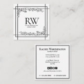 Monogram zwart-wit bloem vierkante visitekaartje (Voorkant / Achterkant)