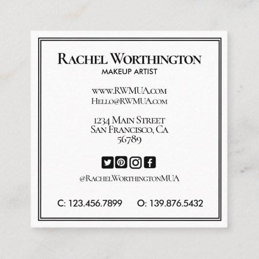 Monogram zwart-wit bloem vierkante visitekaartje (Achterkant)