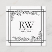 Monogram zwart-wit bloem vierkante visitekaartje (Voorkant)