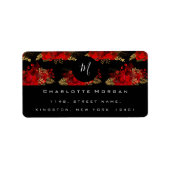 Monogram Zwart Wit Bloemen Goud Rozen Leaf RSVP Etiket (Voorkant)