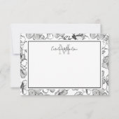 Monogram Zwart-Wit Bloempatroon Bedankkaart (Voorkant)
