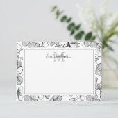 Monogram Zwart-Wit Bloempatroon Bedankkaart (Staand voorkant)