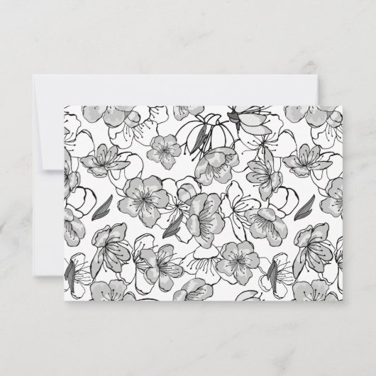 Monogram Zwart-Wit Bloempatroon Bedankkaart (Achterkant)