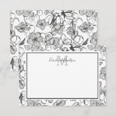 Monogram Zwart-Wit Bloempatroon Bedankkaart (Voorkant / Achterkant)