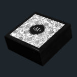 Monogram zwart-wit bloempatroon cadeaudoosje<br><div class="desc">Stijlvol en schattig,  deze zwarte en witte fluitendoos van het Monogram van het Patroon is perfect voor elke vrouw.</div>