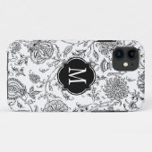 Monogram zwart-wit bloempatroon Case-Mate iPhone case (Achterkant (horizontaal))