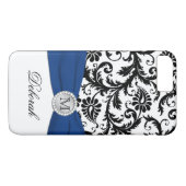 Monogram zwart, wit, Blue Damask iPhone 7 Hoesje (Achterkant (Horizontaal))