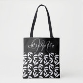 Monogram zwart-wit botanisch patroon tote bag (Voorkant)