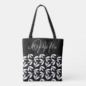 Monogram zwart-wit botanisch patroon tote bag (Achterkant)