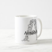 Monogram Zwart Wit Botanische Bloemletter A Koffiemok (Voorkant rechts)