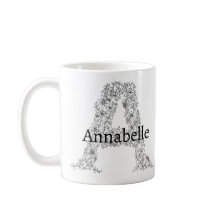 Monogram Zwart Wit Botanische Bloemletter A