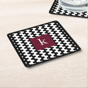 Monogram Zwart Wit Bourgondi Vette Golf Patroon Kartonnen Onderzetters