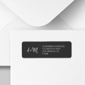 Monogram zwart-wit bruiloft retour adres etiket