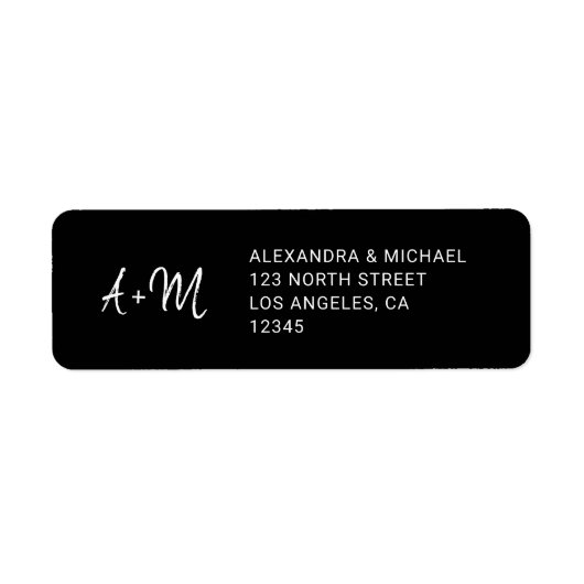 Monogram zwart-wit bruiloft retour adres etiket (Voorkant)