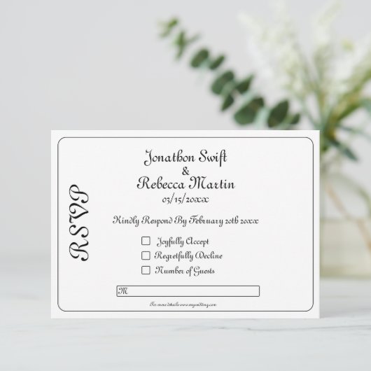 Monogram zwart-wit bruiloft RSVP Kaart (Staand voorkant)