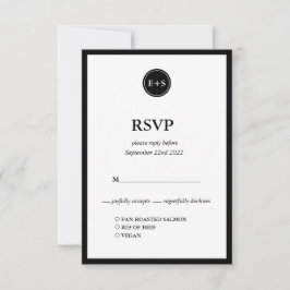Monogram | Zwart-wit bruiloftsmenu RSVP Kaartje