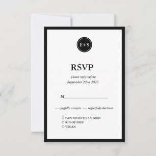 Monogram Zwart-wit bruiloftsmenu RSVP Kaartje